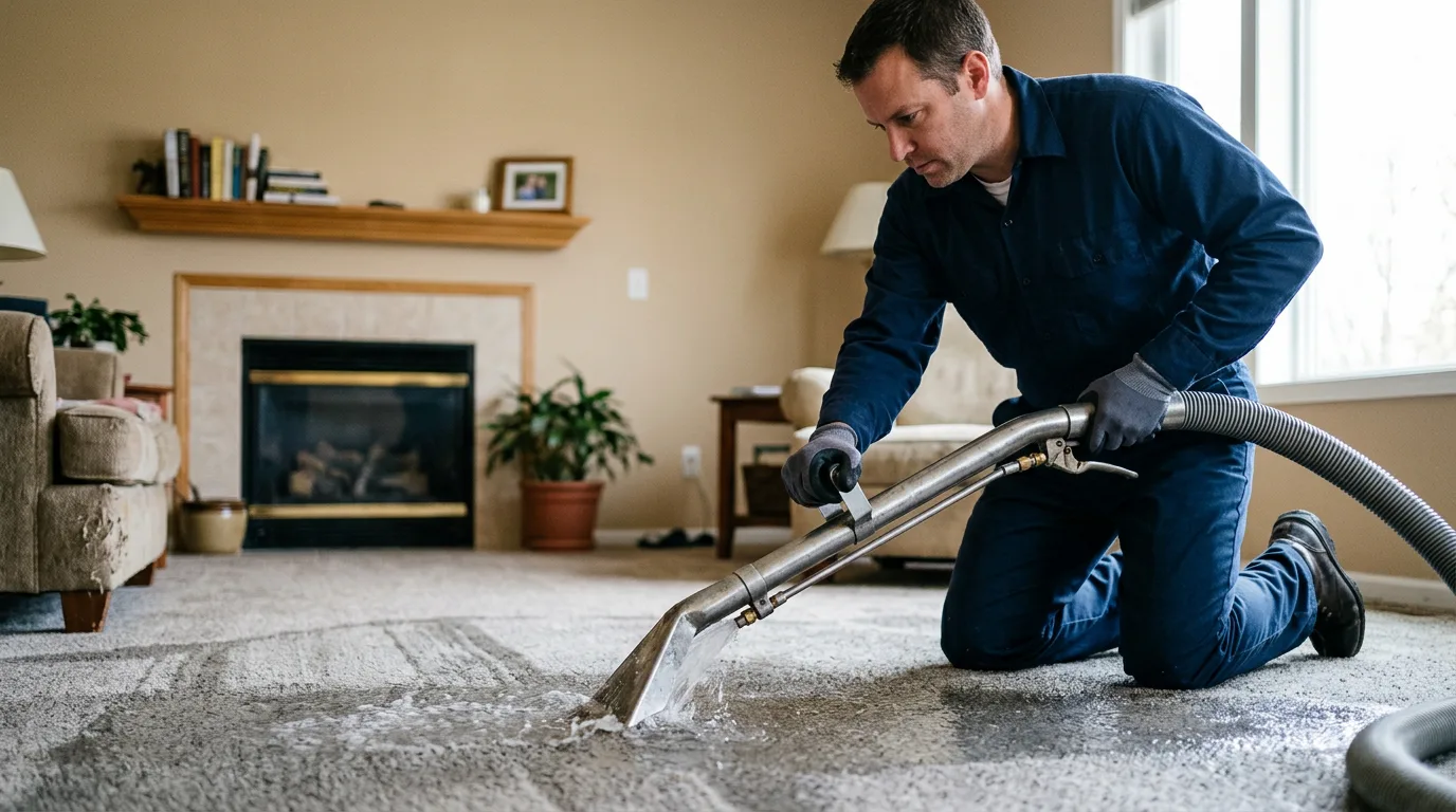 Water damage restoration technician working near La Russell, MO